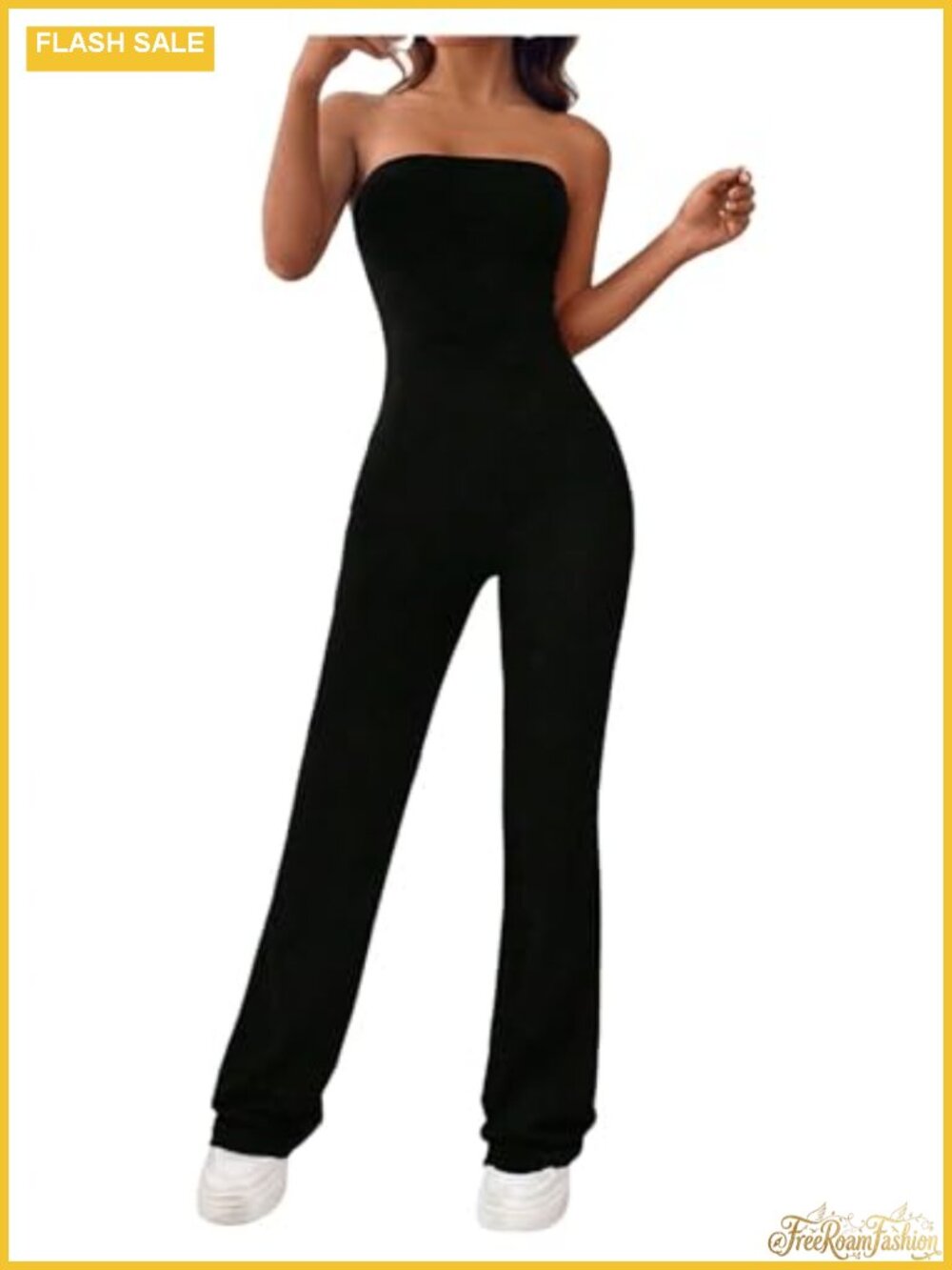 Strapless Tube Jumpsuit Sleeveless Flared Leg High Stretch Yoga Romper